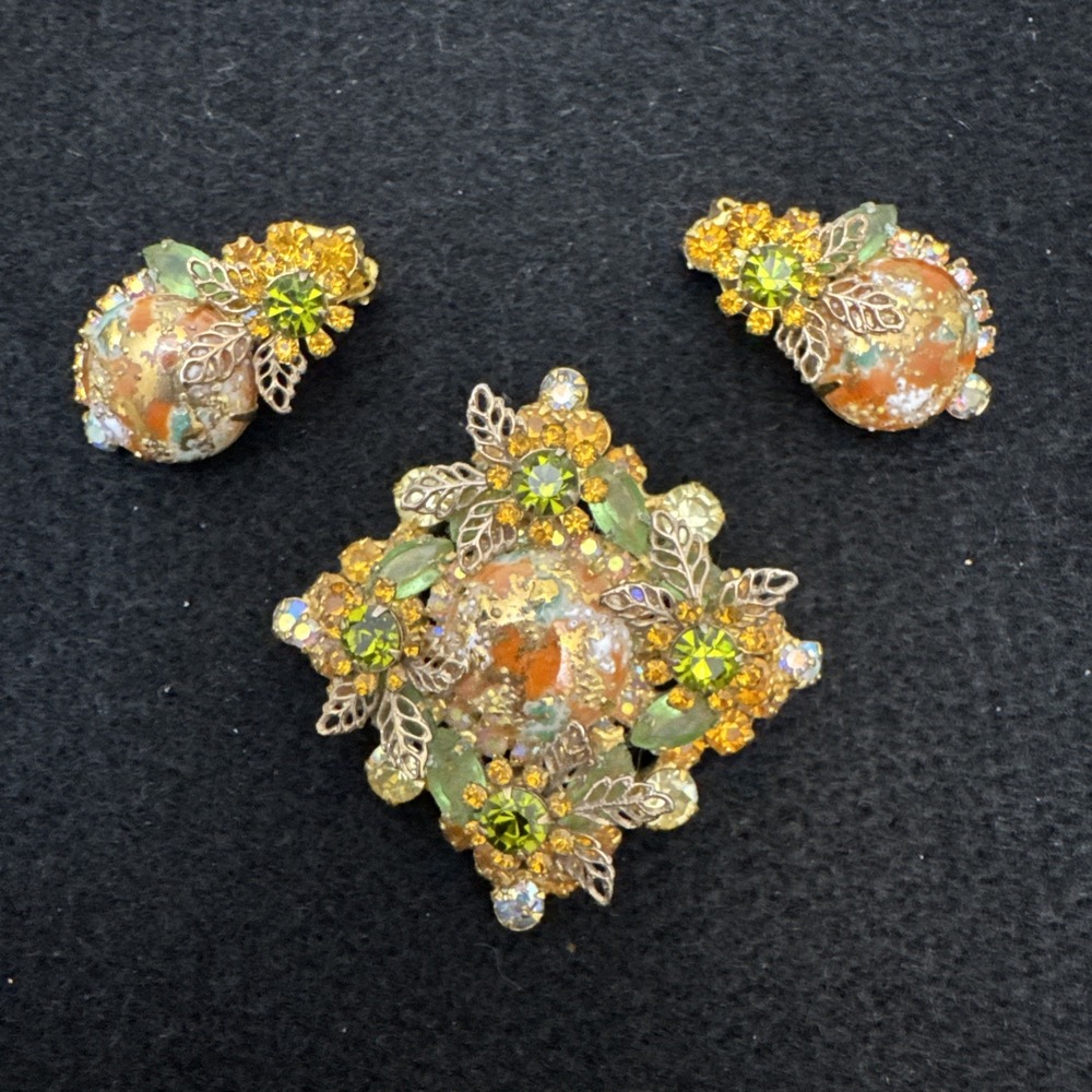STUNNING D & E JULIANA EASTER EGG SET Vintage EARRINGS BROOCH DeLIZZA  ELSTER